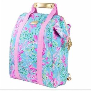 NWT Lilly Pulitzer Large Thermal insulated Backpack Cooler Gold Trim BEST FISHES